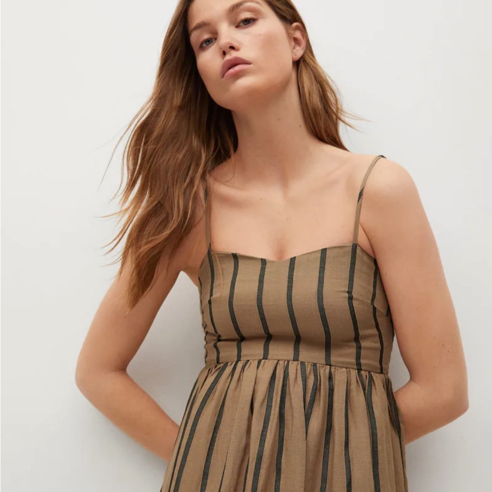 Mango dress Morocco. Ramie-blend striped dress.